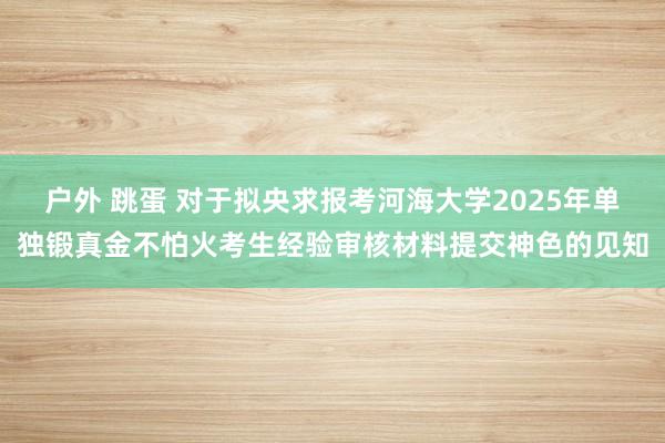 户外 跳蛋 对于拟央求报考河海大学2025年单独锻真金不怕火考生经验审核材料提交神色的见知