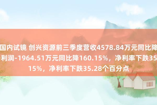 国内试镜 创兴资源前三季度营收4578.84万元同比降53.79%，净利润-1964.51万元同比降160.15%，净利率下跌35.28个百分点